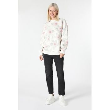 Bluza sport din amestec de bumbac cu model floral la reducere