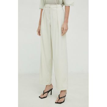 Samsoe Samsoe pantaloni Zuri femei, culoarea bej, drept, high waist