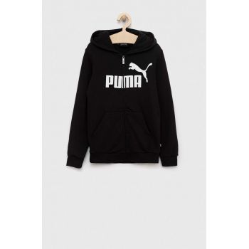 Puma bluza copii culoarea negru, cu glugă, cu imprimeu