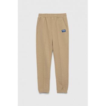 Fila pantaloni de trening din bumbac pentru copii culoarea bej, neted