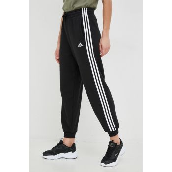 Adidas pantaloni de trening din bumbac femei, culoarea negru, cu imprimeu