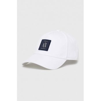 Armani Exchange șapcă de baseball din bumbac culoarea alb, cu imprimeu