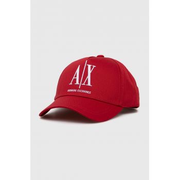 Armani Exchange șapcă de baseball din bumbac culoarea rosu, cu imprimeu