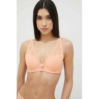 Emporio Armani Underwear sutien culoarea portocaliu, dantela, neted ieftin