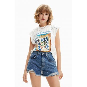 Desigual tricou din bumbac culoarea alb la reducere