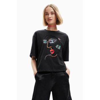 Desigual tricou din bumbac culoarea negru