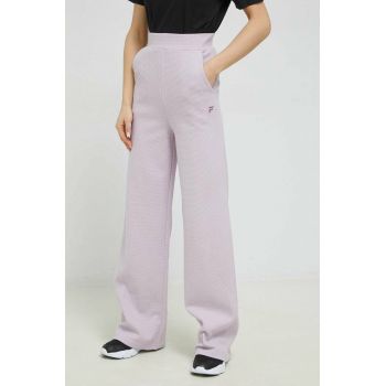 Fila pantaloni de trening din bumbac culoarea violet, neted