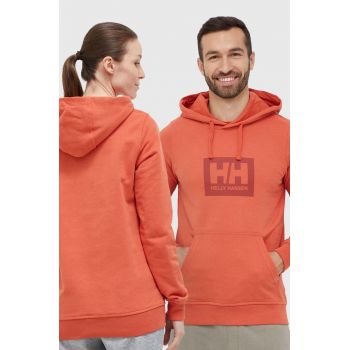 Helly Hansen hanorac de bumbac culoarea portocaliu, cu glugă, cu imprimeu 53289