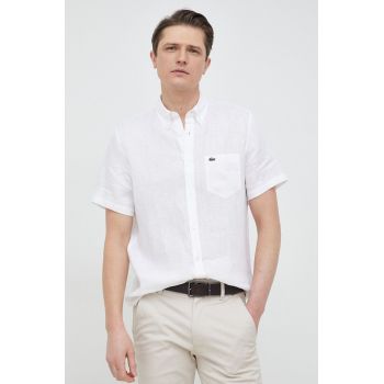 Lacoste camasa de in culoarea alb, cu guler button-down, regular