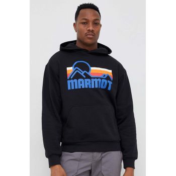 Marmot bluza barbati, culoarea negru, cu glugă, cu imprimeu