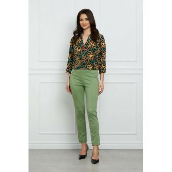 Pantaloni Dy Fashion verde fistic cu nasturi decorativi