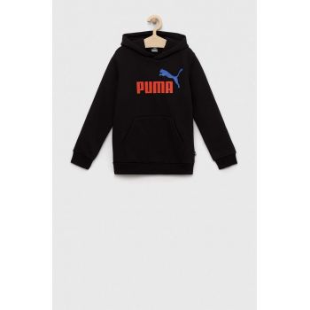 Puma bluza copii ESS+ 2 Col Big Logo Hoodie FL B culoarea negru, cu glugă, cu imprimeu