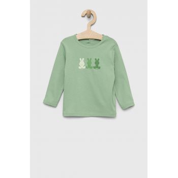 United Colors of Benetton longsleeve din bumbac pentru bebeluși culoarea verde