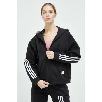 adidas bluza femei, culoarea negru, cu glugă, cu imprimeu