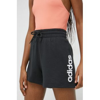 adidas pantaloni scurți din bumbac culoarea negru, cu imprimeu, high waist IC4442