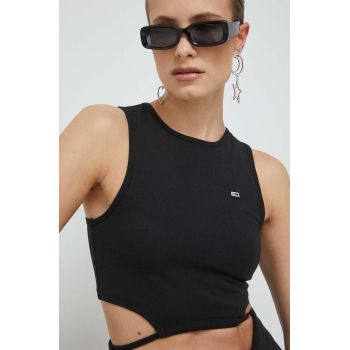 Tommy Jeans top femei, culoarea negru