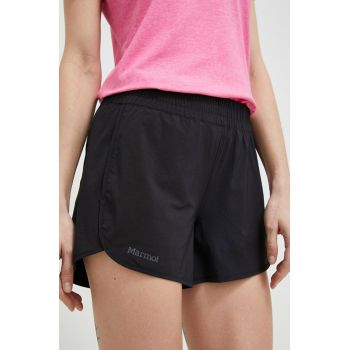 Marmot pantaloni scurți outdoor Elda culoarea negru, neted, medium waist