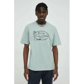 Filling Pieces tricou din bumbac culoarea verde, cu imprimeu