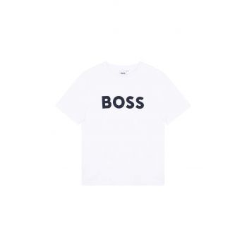 BOSS tricou de bumbac pentru copii culoarea alb, cu imprimeu