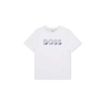 BOSS tricou de bumbac pentru copii culoarea alb, cu imprimeu