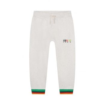 Kenzo Kids pantaloni de trening din bumbac pentru copii culoarea bej, cu imprimeu