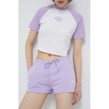 Roxy pantaloni scurti femei, culoarea violet, neted, medium waist