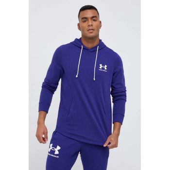 Under Armour bluza barbati, culoarea violet, cu glugă, cu imprimeu