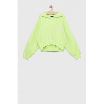 GAP bluza copii culoarea verde, cu glugă, cu imprimeu