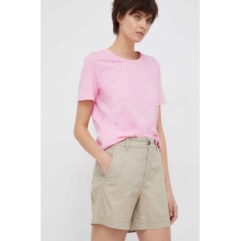 GAP pantaloni scurti femei, culoarea bej, neted, high waist