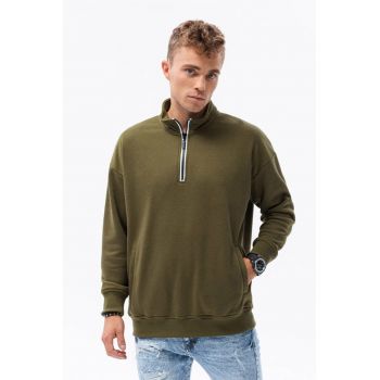 Bluza sport din amestec de bumbac cu maneci cazute - Verde militar -