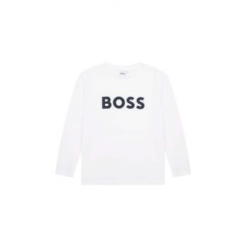 BOSS longsleeve din bumbac pentru copii culoarea alb, cu imprimeu