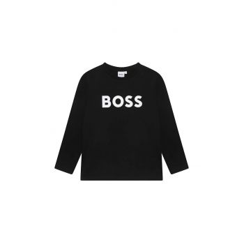 BOSS longsleeve din bumbac pentru copii culoarea negru, cu imprimeu