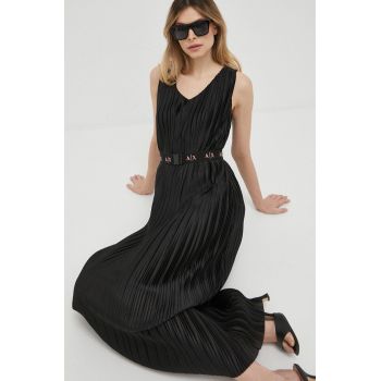 Armani Exchange rochie culoarea negru, midi, evazati
