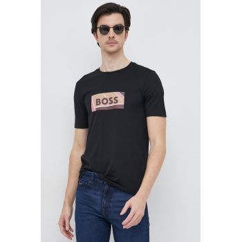 BOSS tricou din bumbac culoarea negru, cu imprimeu