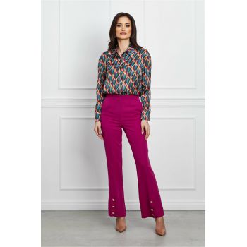 Pantaloni Moze fucsia evazati cu nasturi la baza