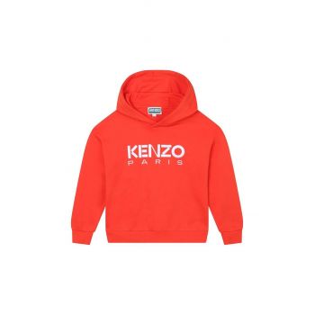 Kenzo Kids hanorac de bumbac pentru copii culoarea rosu, cu glugă, cu imprimeu