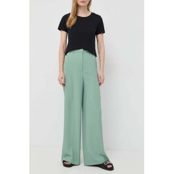BOSS pantaloni femei, culoarea verde, drept, high waist