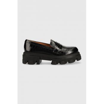 Charles Footwear mocasini de piele Mey femei, culoarea negru, cu platforma, Mey.Loafer.Basic