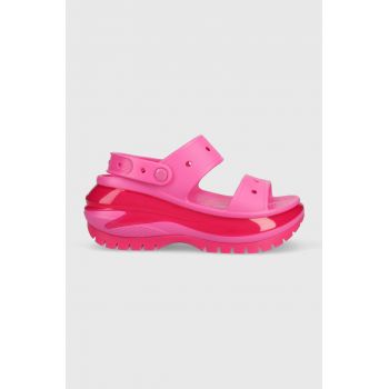 Crocs papuci Classic Mega Crush Sandal femei, culoarea roz, cu platforma, 207989 207989.6UB-6UB