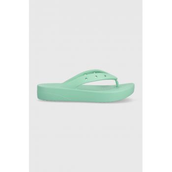 Crocs șlapi Classic Platform Flip femei, culoarea turcoaz, cu platforma, 207714 207714.3UG-3UG