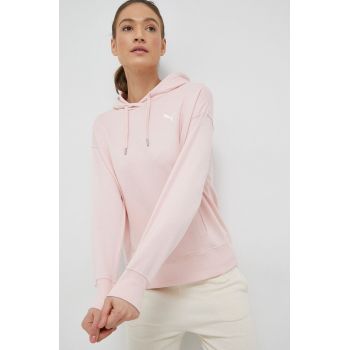 Puma hanorac de bumbac femei, culoarea roz, cu glugă, neted