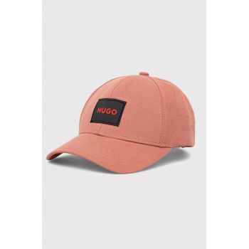 HUGO șapcă de baseball din bumbac culoarea roz, cu imprimeu ieftina