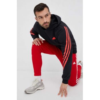 adidas bluza barbati, culoarea negru, cu glugă, cu imprimeu de firma original