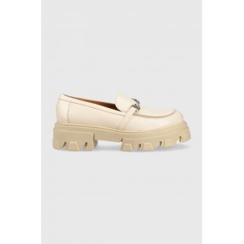 Charles Footwear mocasini de piele Mey femei, culoarea bej, cu platforma, Mey.Loafer.2.0