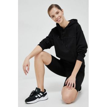 Champion bluza femei, culoarea negru, cu glugă, neted