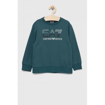 EA7 Emporio Armani hanorac de bumbac pentru copii culoarea verde, cu imprimeu