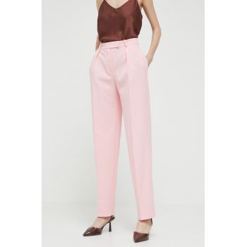 HUGO pantaloni femei, culoarea roz, lat, high waist la reducere