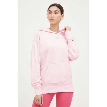 adidas hanorac de bumbac femei, culoarea roz, cu glugă, cu imprimeu