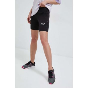 Puma pantaloni scurti femei, culoarea negru, cu imprimeu, high waist