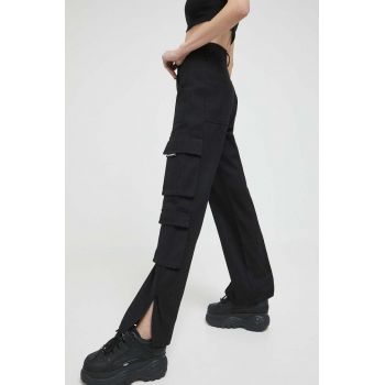 Sixth June pantaloni de bumbac culoarea negru, fason cargo, high waist